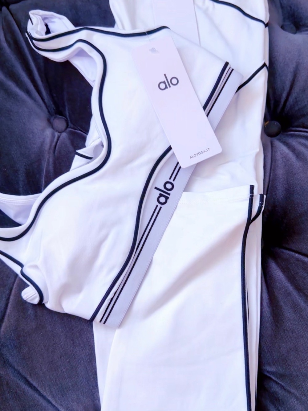 2 set of Women’s White & Black Piped Sports Bra and Legging Set